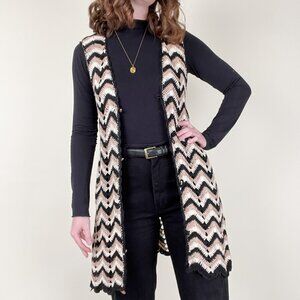Vintage Open Knit Crochet Duster Cardigan Sweater Dress Boho Coastal Cowgirl Y2K
